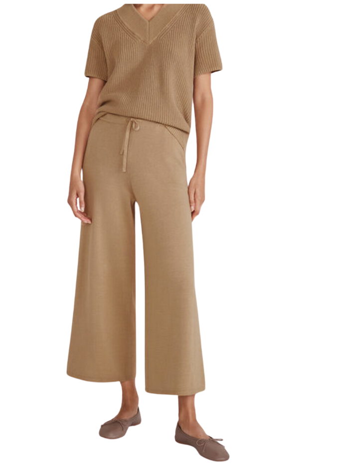 Cotton V Neck Sweater and wide leg pants